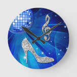 Sparkly Blue/silver Music Note &amp; Stiletto Heel Round Clock at Zazzle