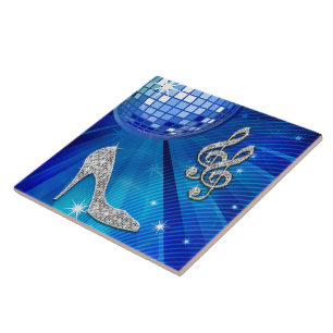 Sparkly Blue/silver Music Note & Stiletto Heel Tile