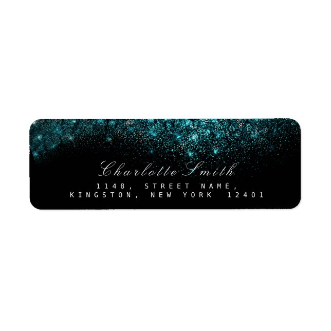 Sparkly Blue Turquoise Ocean Black Glitter  RSVP Label (Front)
