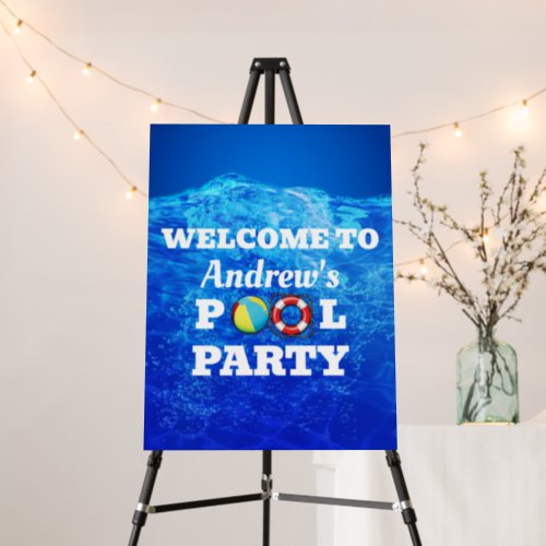Sparkly Blue Water Pool Party Welcome Sign