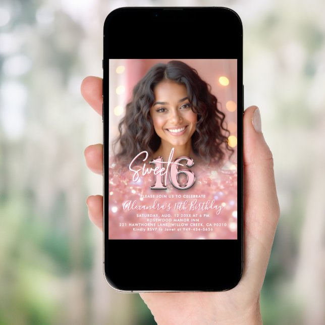 Sparkly Blush Pink Elegant Chic Photo Sweet 16 Invitation (Front Digital)