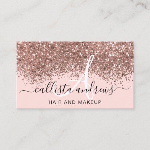 Sparkly Blush Pink Rose Gold Confetti Glitter Business Card