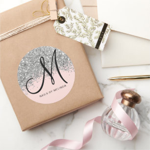 Sparkly Blush Pink Silver Confetti Glitter Busines Classic Round Sticker