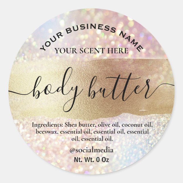 Sparkly Body Butter Labels Holographic And Gold (Front)