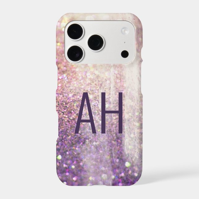 Sparkly bokeh glitter pink purple initials iphone case (Back)