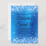 Sparkly Brght Blue Glitter and Foil Sweet 16 Invitation<br><div class="desc">Create your own stylish 16th birthday celebration invitation for your daughter. Decorative faux sparkly blue glitter graphics form a top and bottom border. The background digital art features a shiny blue ombre style brushed metal foil. Customize the invite black text color or font styles. The "Sweet 16" text is also...</div>