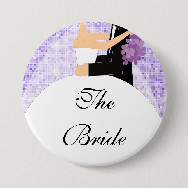 Sparkly Bride Bridal Party  Button / Pin Purple (Front)
