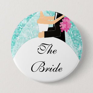 Sparkly Bride Bridal Party  Button / Pin Turquoise