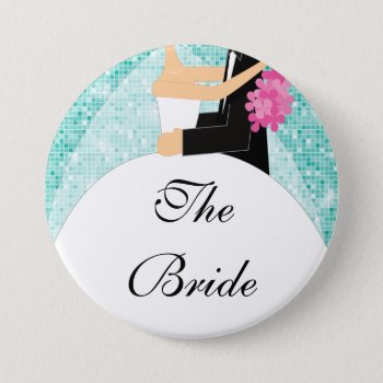 Sparkly Bride Bridal Party  Button / Pin Turquoise by celebrateitweddings at Zazzle