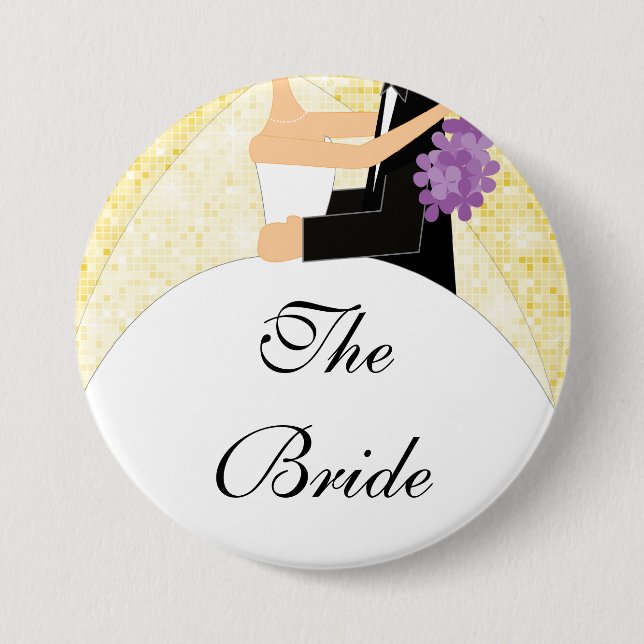 Sparkly Bride Bridal Party  Button / Pin Yellow (Front)