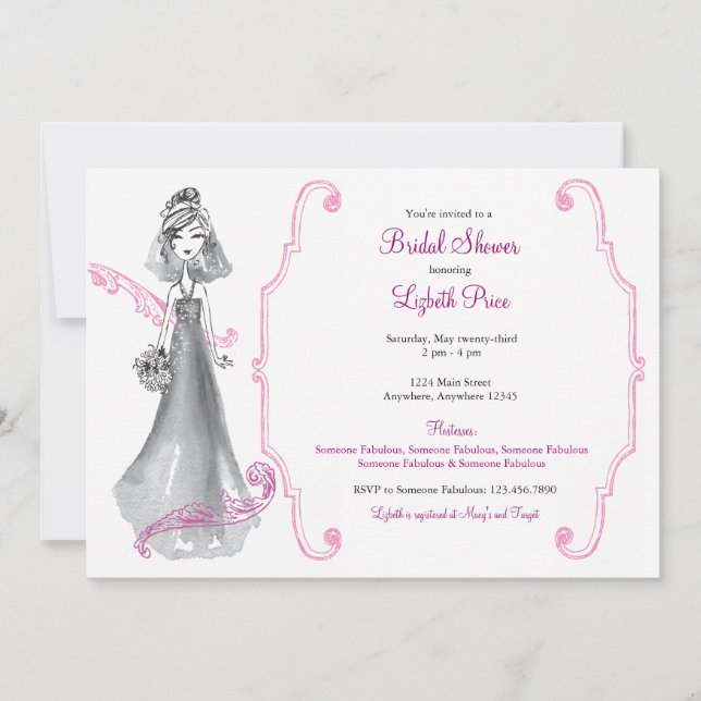"Sparkly Bride" Bridal Shower Invitation Pink (Front)