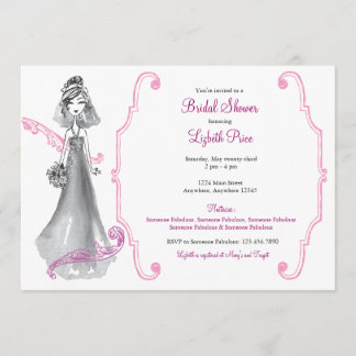 "Sparkly Bride" Bridal Shower Invitation Pink