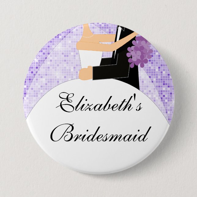 Sparkly Bride Bridesmaid  Button / Pin Purple (Front)