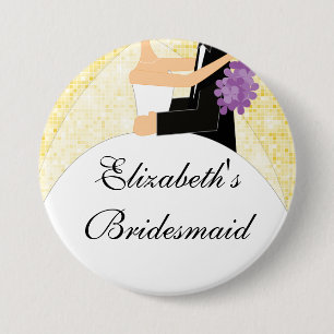 Sparkly Bride Bridesmaid Button / Pin Yellow
