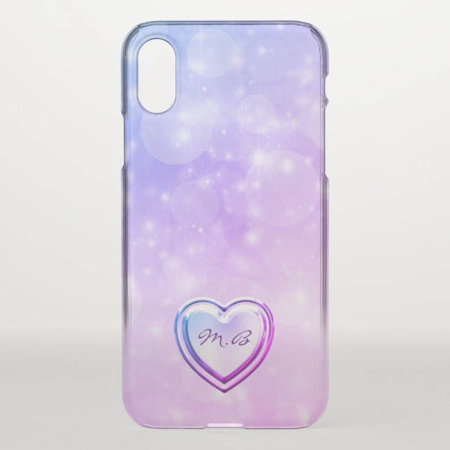 Sparkly Bubbles Pastel Purple Heart Monogram Uncommon iPhone Case (Back)