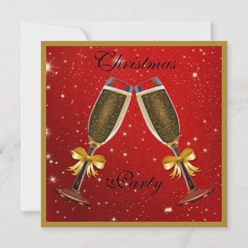 Sparkly Bubbly Champagne Flutes Christmas Party Invitation