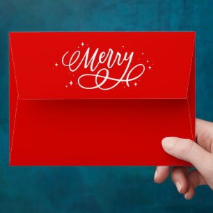 Sparkly Bubbly Script Merry Holiday Envelope