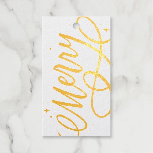 Sparkly Bubbly Script Merry Holiday Foil Gift Tags