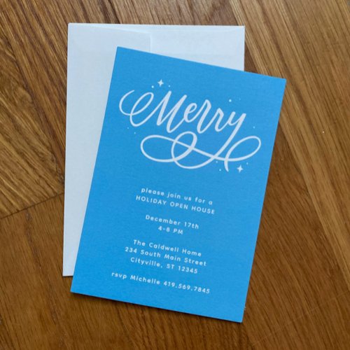 Sparkly Bubbly Script Merry Holiday Invitation