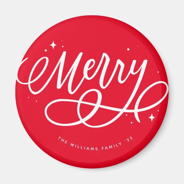 Sparkly Bubbly Script Merry Holiday Magnet (Front)