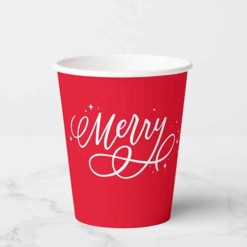 Sparkly Bubbly Script Merry Holiday  Paper Cups