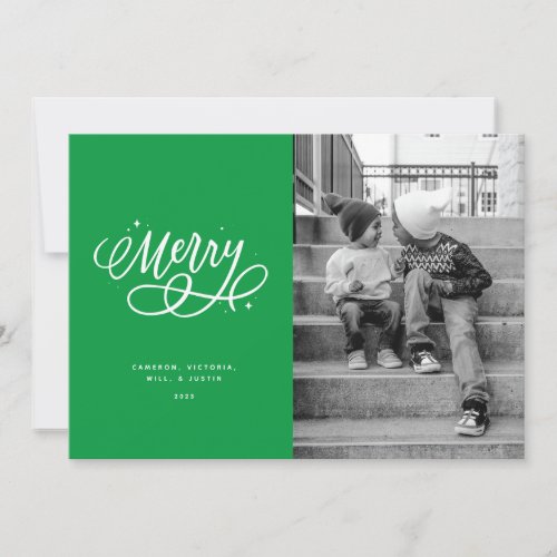 Sparkly Bubbly Script Merry Holiday Photo Card