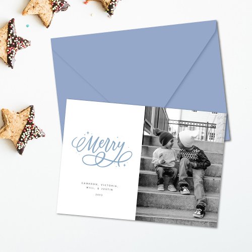 Sparkly Bubbly Script Merry Holiday Photo Card