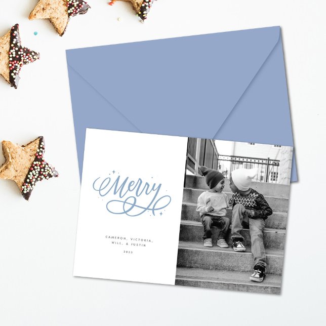 Sparkly Bubbly Script Merry Holiday Photo Card (Creator Uploaded)