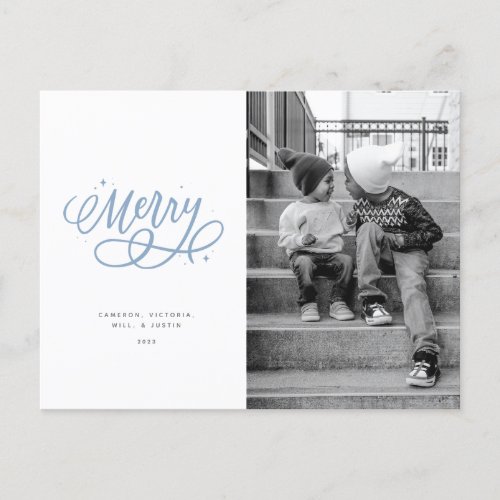 Sparkly Bubbly Script Merry Holiday Photo Postcard