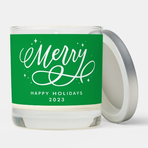 Sparkly Bubbly Script Merry Holiday Scented Candle