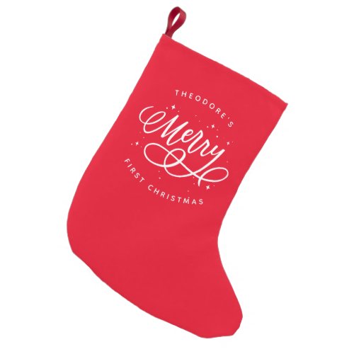 Sparkly Bubbly Script Merry Holiday Small Christmas Stocking