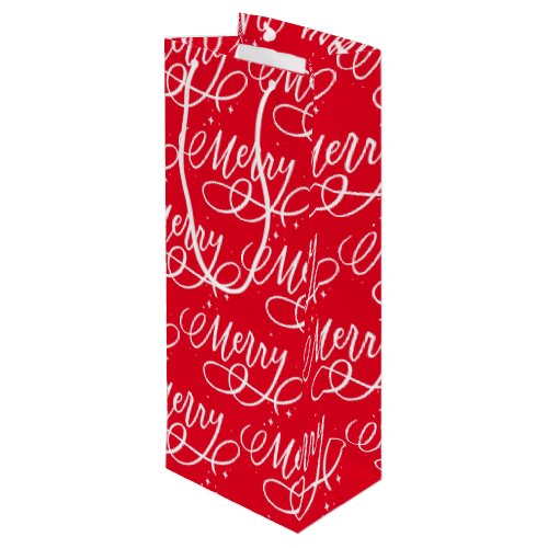 Sparkly Bubbly Script Merry Holiday Wine Gift Bag