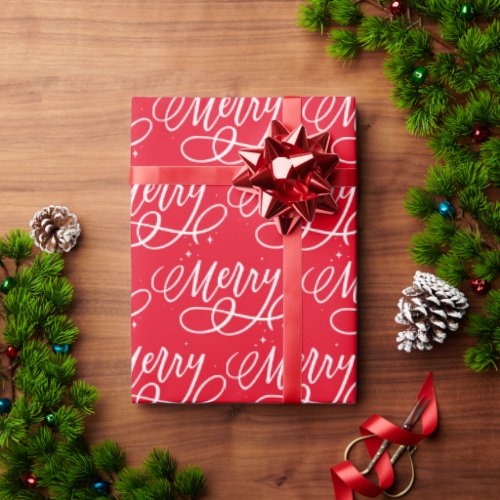 Sparkly Bubbly Script Merry Holiday Wrapping Paper