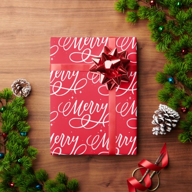 Sparkly Bubbly Script Merry Holiday Wrapping Paper (Holiday Gift)
