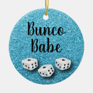 Sparkly Bunco Babe Faux Blue Glitter Chic Ceramic Ornament