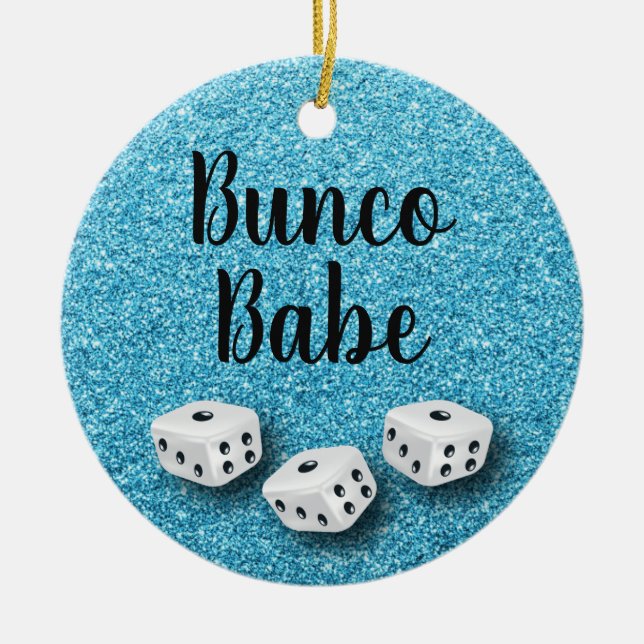 Sparkly Bunco Babe Faux Blue Glitter Chic Ceramic Ornament (Front)