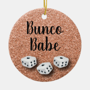 Sparkly Bunco Babe Faux Rose Gold Glitter Ceramic Ornament