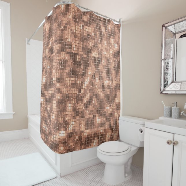 Sparkly Champagne Gold Luxury Sparkle Girly Shower Curtain (In Situ)