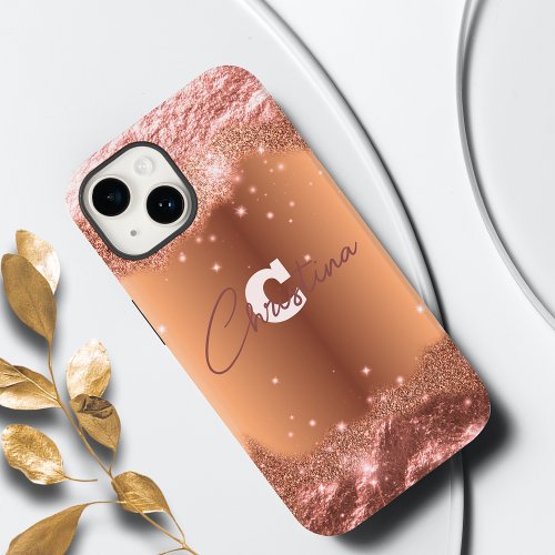 Sparkly Chic Glitter Faux Foil Rose Gold Custom Case_Mate iPhone 14 Case