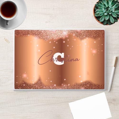 Sparkly Chic Glitter Faux Foil Rose Gold Glam HP Laptop Skin