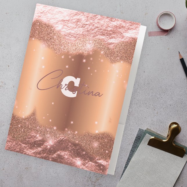 Sparkly Chic Glitter Faux Foil Rose Gold Glam Pocket Folder (Creator Uploaded)