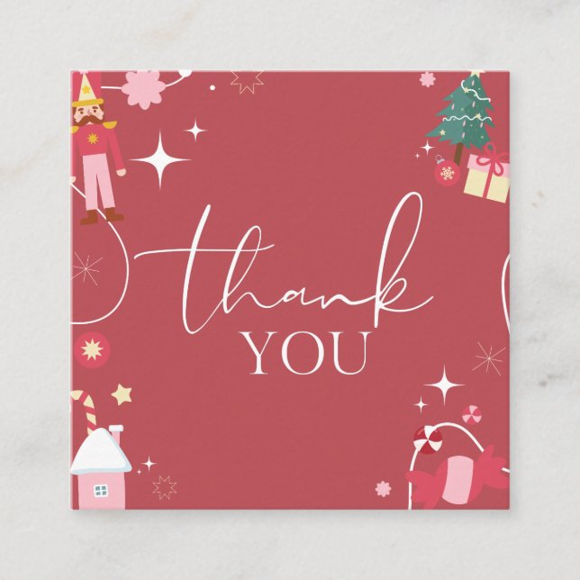 Sparkly Christmas Thank You Festive Red Xmas Tree Square Business Card (Front)