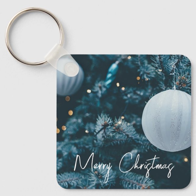 Sparkly Christmas Tree and Christmas Balls Keychain (Front)