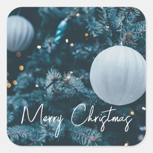 Sparkly Christmas Tree and Christmas Balls Square Sticker