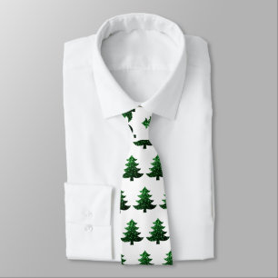 Sparkly Christmas tree green and white pattern Neck Tie