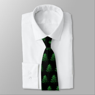 Sparkly Christmas tree green black pattern Neck Tie