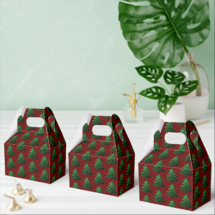 Sparkly Christmas tree green Dark red pattern Favor Boxes