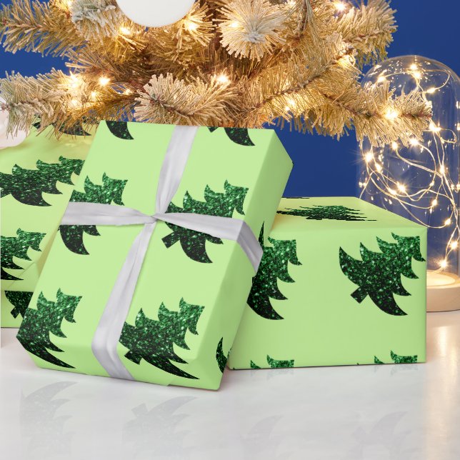 Sparkly Christmas tree green sparkles Light Green Wrapping Paper (Holidays)