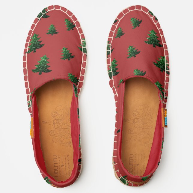 Sparkly Christmas tree green sparkles pattern Espadrilles (Front)