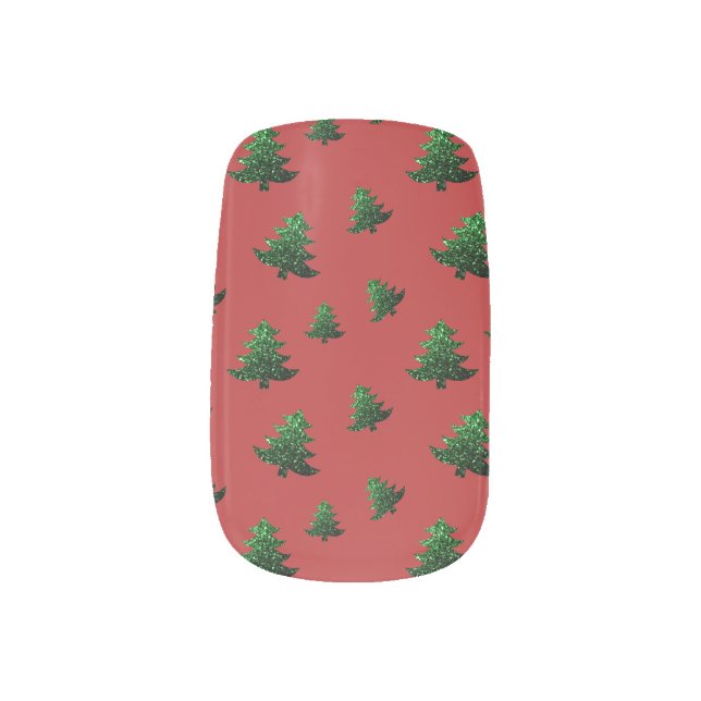 Sparkly Christmas tree green sparkles pattern Minx Nail Art (Left Thumb)